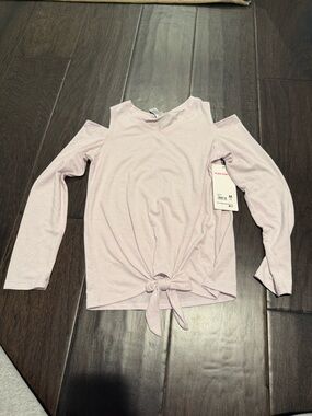 90 Degree By Reflex Lavender Cold-Shoulder Tie-Front Long Sleeve Top